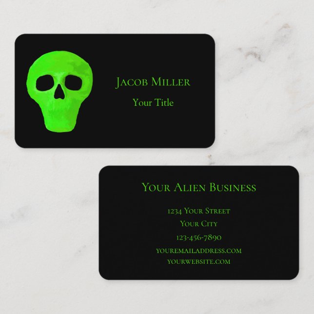 Tarjeta De Visita Space Alien Face Neon Green UFO (Anverso / Reverso)