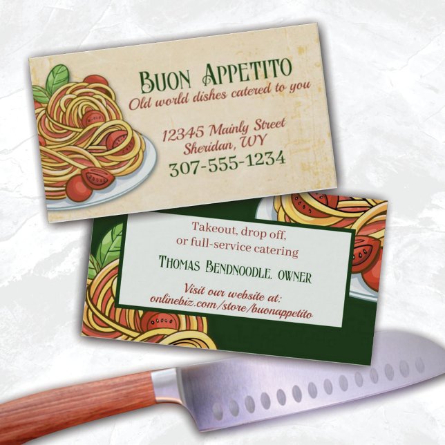 Tarjeta De Visita Spaghetti tomate chef italiano de cocina (Subido por el creador)