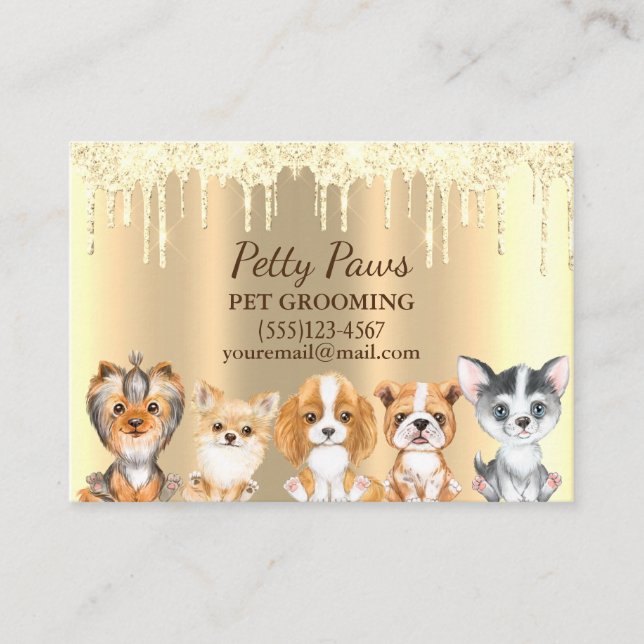 Tarjeta De Visita Sparkle Drip Shimmer Cachorros Mascota Grooming Se (Anverso)
