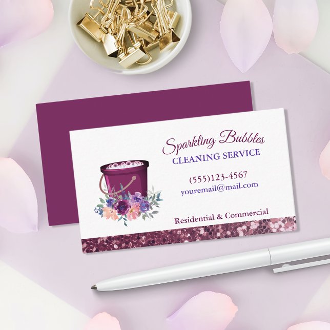 Tarjeta De Visita Sparkle Floral Bucket Cleing Services (Subido por el creador)