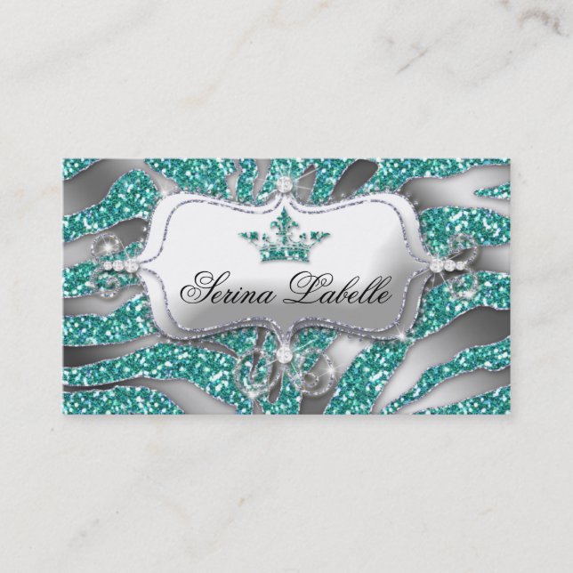 Tarjeta De Visita Sparkle Jewelry Business Card Zebra Crown Verde az (Anverso)