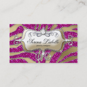 Tarjeta De Visita Sparkle Jewelry Business Card Zebra Gold Hot Pink