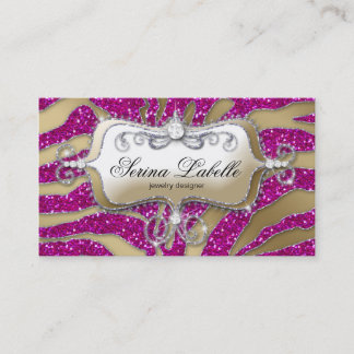 Tarjeta De Visita Sparkle Jewelry Business Card Zebra Gold Hot Pink
