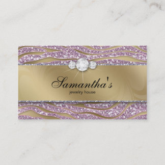 Tarjeta De Visita Sparkle Jewelry Business Card Zebra Gold Pink 2