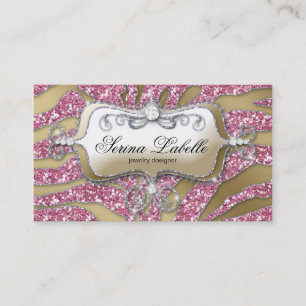 Tarjeta De Visita Sparkle Jewelry Business Card Zebra Gold Pink 5
