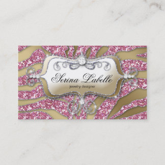 Tarjeta De Visita Sparkle Jewelry Business Card Zebra Gold Pink 5
