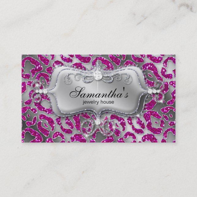Tarjeta De Visita Sparkle Jewelry Business Card Zebra Hot Pink Silve (Anverso)