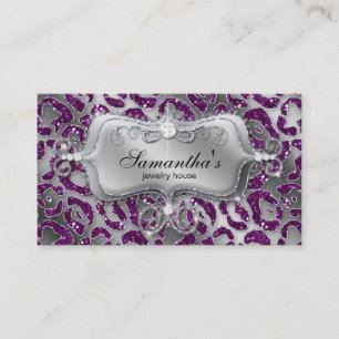 Tarjeta De Visita Sparkle Jewelry Business Card Zebra Silver Púrpura