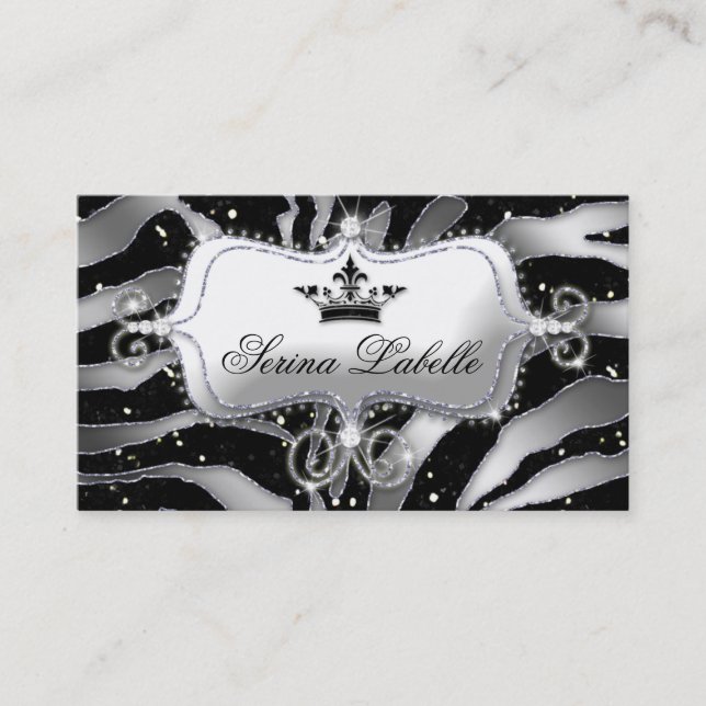 Tarjeta De Visita Sparkle Jewelry Zebra Crown Black  (Anverso)