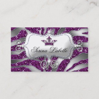 Tarjeta De Visita Sparkle Jewelry Zebra Crown Purple Purpurina