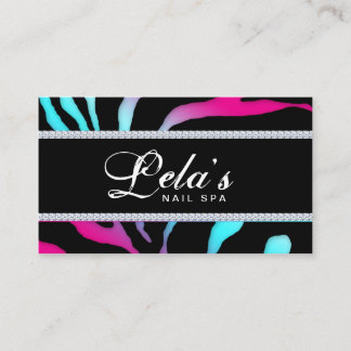 Tarjeta De Visita Sparkle Jewelry Zebra Nail Salon Blue Pink