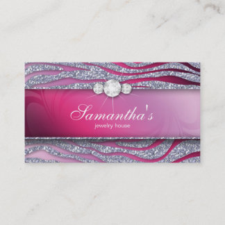 Tarjeta De Visita Sparkle Jewelry Zebra Pluma rosa Purpurina