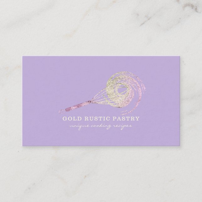 Tarjeta De Visita Sparkle Whisk Purpurina Rosa Gold Bakery morado (Anverso)