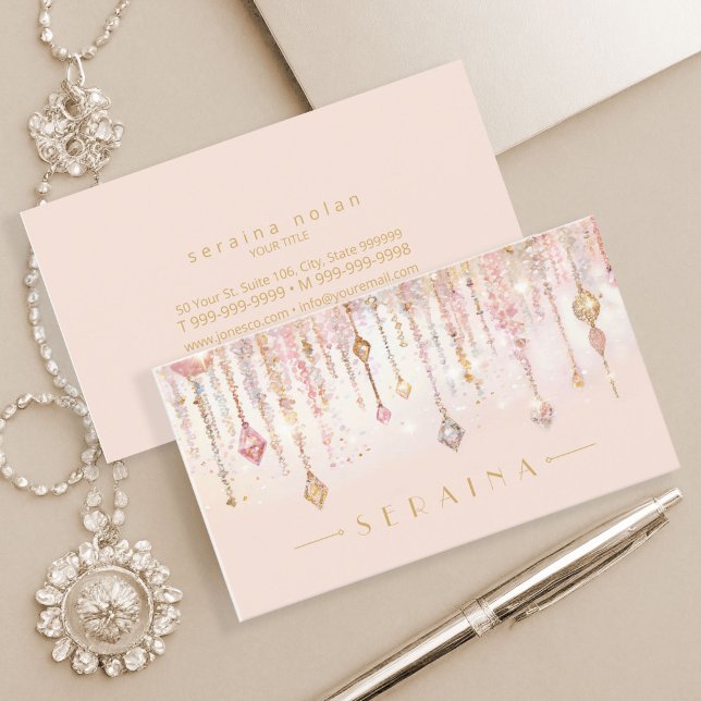 Tarjeta De Visita Sparkling Boho Gems on Rosa Gold ID1035 (Subido por el creador)