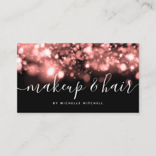 Tarjeta De Visita Sparkling Glam Rosa Gold Lights Make Up & Hair