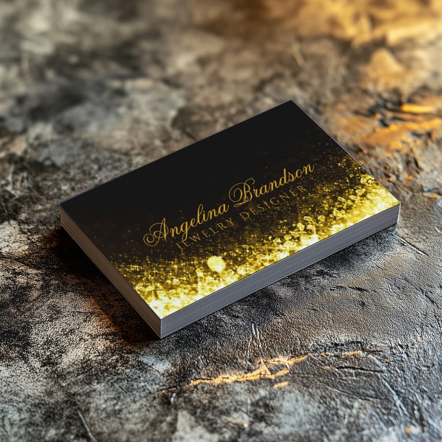 Tarjeta De Visita Sparkling Gold Jewelry Designer Black Card (Perfect for business)