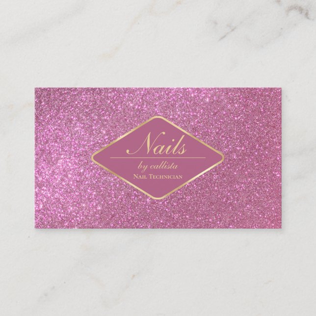 Tarjeta De Visita Sparkly Berry Pink Gold Purpurina Makeup Nails Las (Anverso)