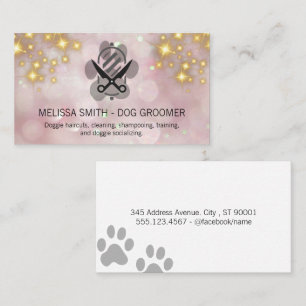 Tarjeta De Visita Sparkly Gold Bokeh   Logo de Dog Grooming