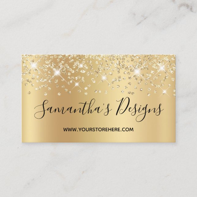 Tarjeta De Visita Sparkly Gold Confetti Purpurina Ombre Online Store (Anverso)