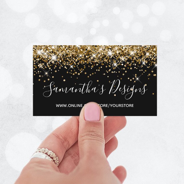 Tarjeta De Visita Sparkly Gold Purpurina tienda en línea Black (Sparkly Gold Glitter Online Store Black Business Card)