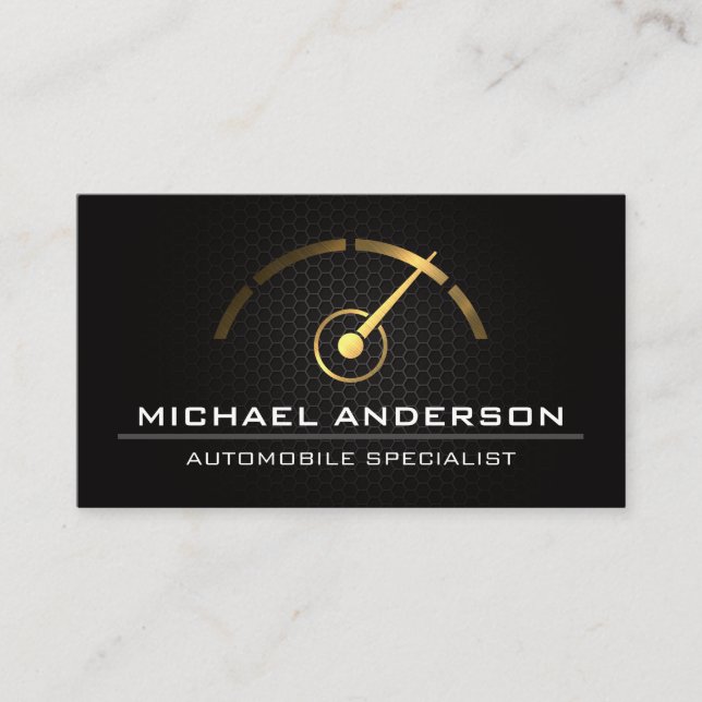 Tarjeta De Visita Speedómetro Gold Metallic | Logo automático (Anverso)