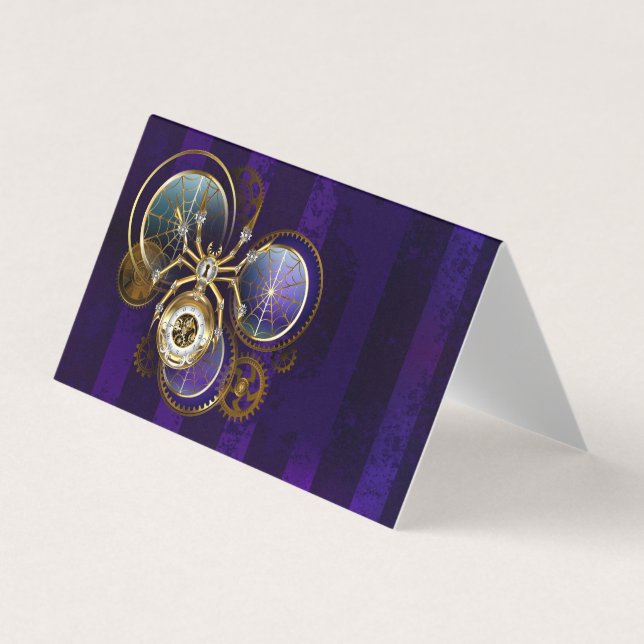 Tarjeta De Visita Spider Steampunk sobre fondo morado (Anverso)