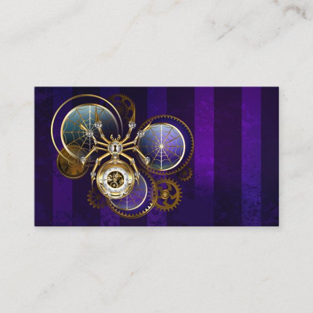 Tarjeta De Visita Spider Steampunk sobre fondo morado (Anverso)