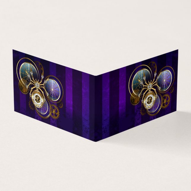 Tarjeta De Visita Spider Steampunk sobre fondo morado (Exterior)