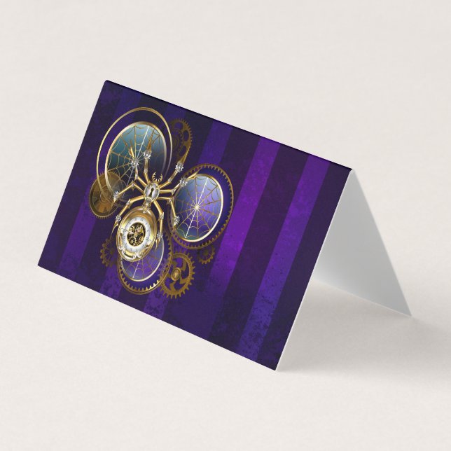Tarjeta De Visita Spider Steampunk sobre fondo morado (Anverso)