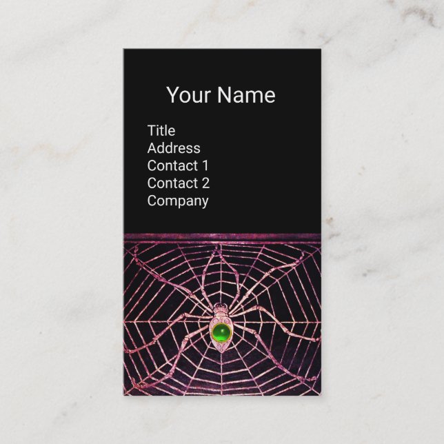 Tarjeta De Visita SPIDER Y WEB Green Emerald Gemstone Black (Anverso)