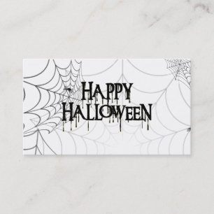 Tarjeta De Visita Spiderwebs Y Feliz Texto Alarmante De Halloween