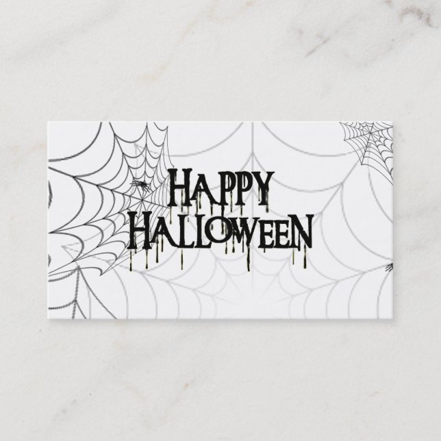 Tarjeta De Visita Spiderwebs Y Feliz Texto Alarmante De Halloween (Anverso)