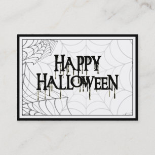 Tarjeta De Visita Spiderwebs Y Feliz Texto Alarmante De Halloween