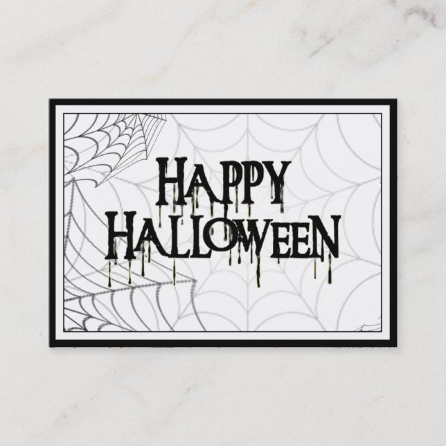Tarjeta De Visita Spiderwebs Y Feliz Texto Alarmante De Halloween (Anverso)