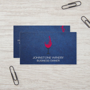 Tarjeta De Visita Splash de vidrio de vino rojo   Cuero azul