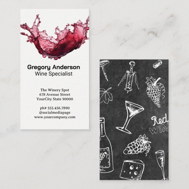 Tarjeta De Visita Splash de vino rojo (Anverso / Reverso)