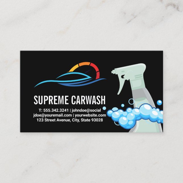Tarjeta De Visita Spray Bottle Soap Bubbles | Auto Wash Logo (Anverso)