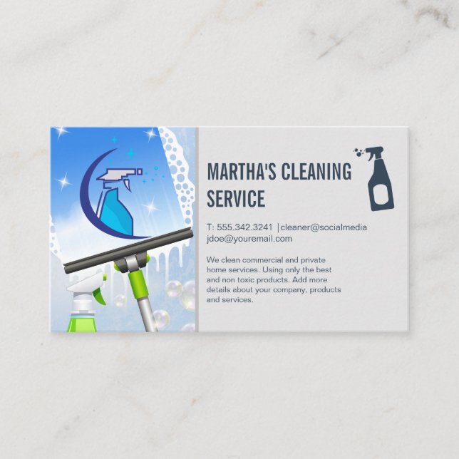 Tarjeta De Visita Spray Cleaning Logo | Window Squeegee Soap | Maid (Anverso)