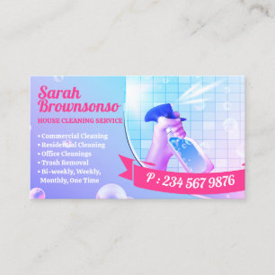 Tarjeta De Visita Spray de limpieza azul púrpura rosa
