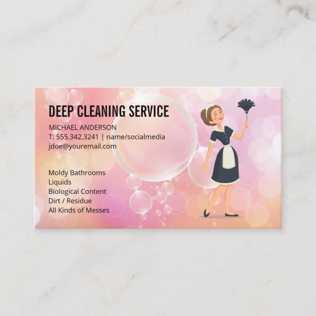 Tarjeta De Visita Spray de limpieza | Servicios de limpieza de casas (Anverso)