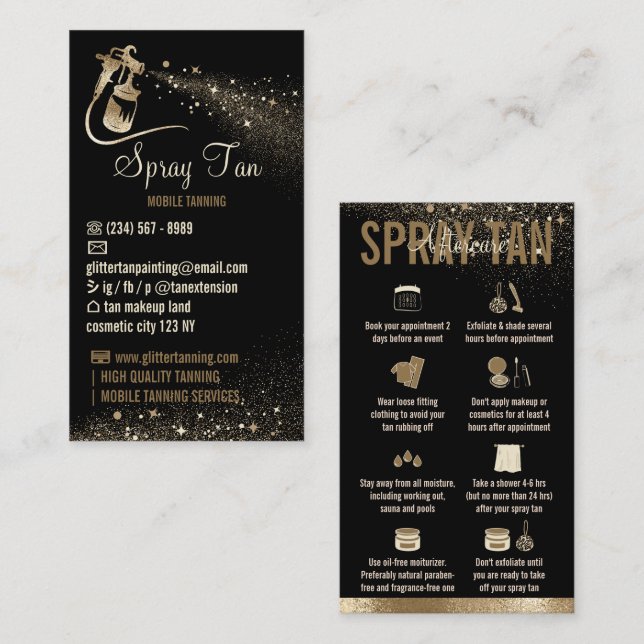 Tarjeta De Visita Spray Tan Aftercare Instructions Sparkle Gold (Anverso / Reverso)