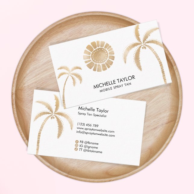 Tarjeta De Visita Spray Tan Mobile Tropical Palm Tree Beach Gold (Subido por el creador)