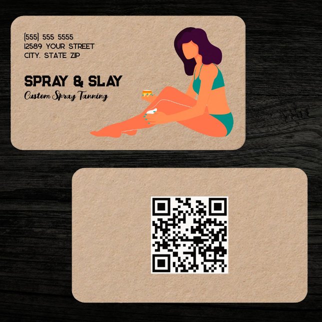 Tarjeta De Visita Spray Tan Personalizado QR Kraft (Spray Tan Custom QR Kraft Business Cards)