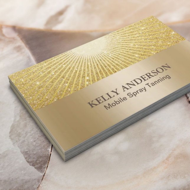 Tarjeta De Visita Spray Tanning Salon Moderno Gold Glow Purpurina (Subido por el creador)