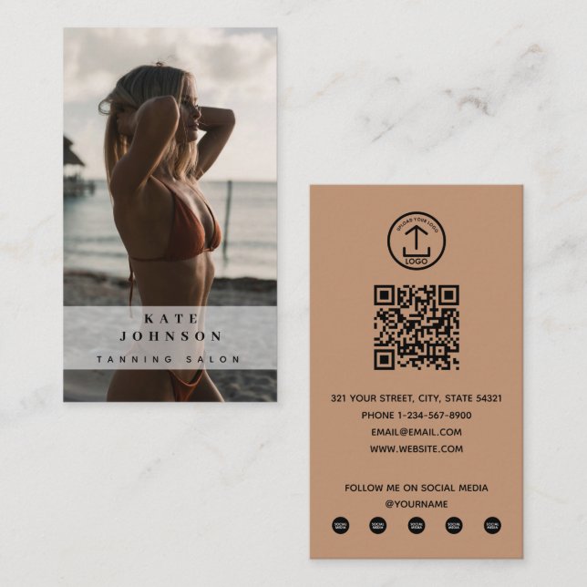 Tarjeta De Visita Spray Tanning Salon Tan Beauty Photo QR Code Logo (Anverso / Reverso)