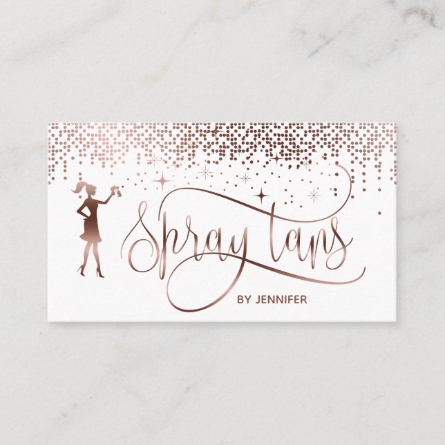 Tarjeta De Visita Spray tans script rosa purpurina de oro confetti (Anverso)