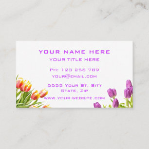 Tarjeta De Visita Spring Tulips Garden Floral Elegante Profesional