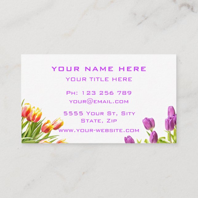 Tarjeta De Visita Spring Tulips Garden Floral Elegante Profesional (Reverso)