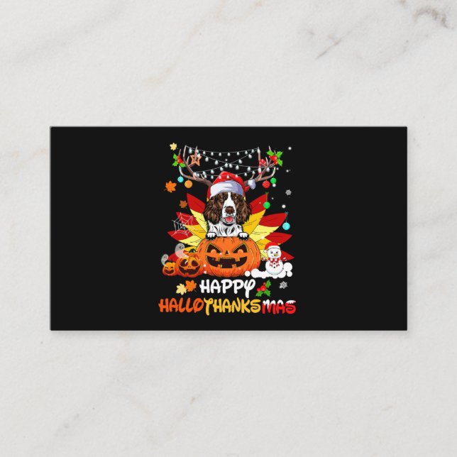 Tarjeta De Visita Springer Spaniel Dog Halloween And Merry Christmas (Anverso)