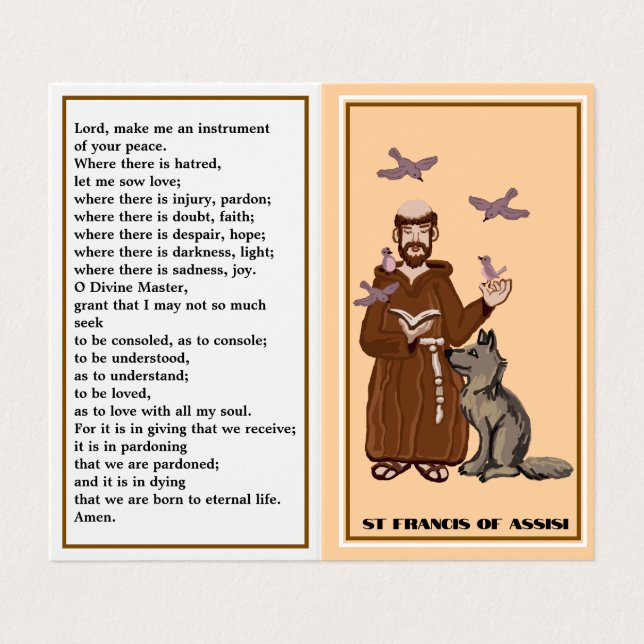Tarjeta De Visita St Francis of Assisi prayer card (Exterior desplegado)